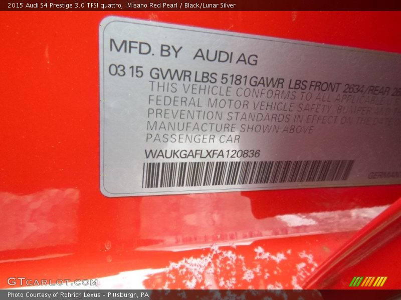 Misano Red Pearl / Black/Lunar Silver 2015 Audi S4 Prestige 3.0 TFSI quattro