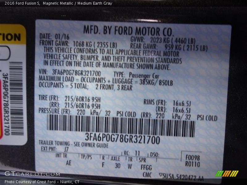 Magnetic Metallic / Medium Earth Gray 2016 Ford Fusion S