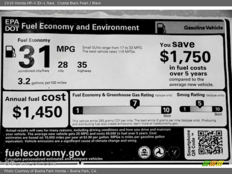 Crystal Black Pearl / Black 2016 Honda HR-V EX-L Navi