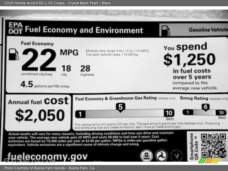 Crystal Black Pearl / Black 2016 Honda Accord EX-L V6 Coupe