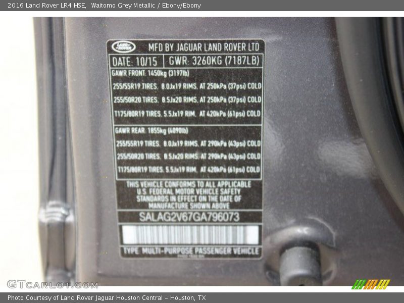 Waitomo Grey Metallic / Ebony/Ebony 2016 Land Rover LR4 HSE