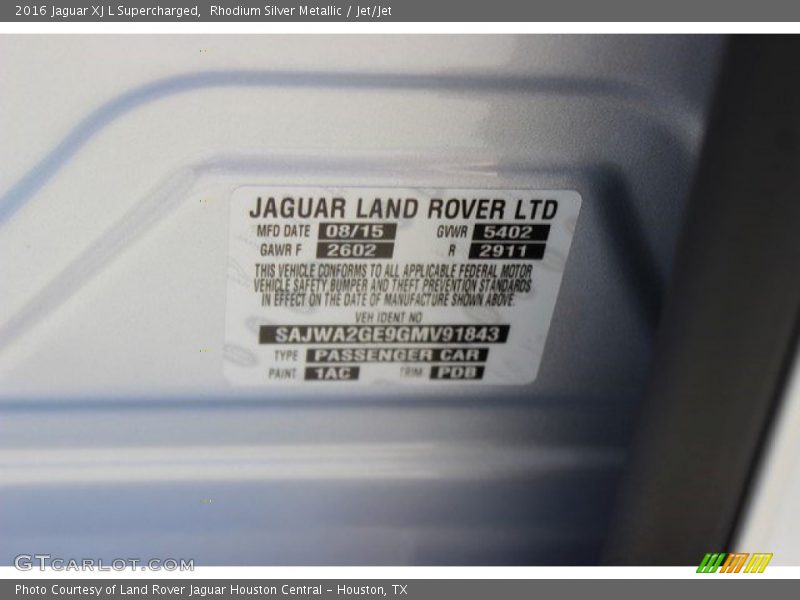 2016 XJ L Supercharged Rhodium Silver Metallic Color Code 1AC