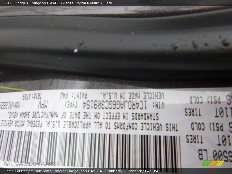 2016 Durango SXT AWD Granite Crystal Metallic Color Code PAU