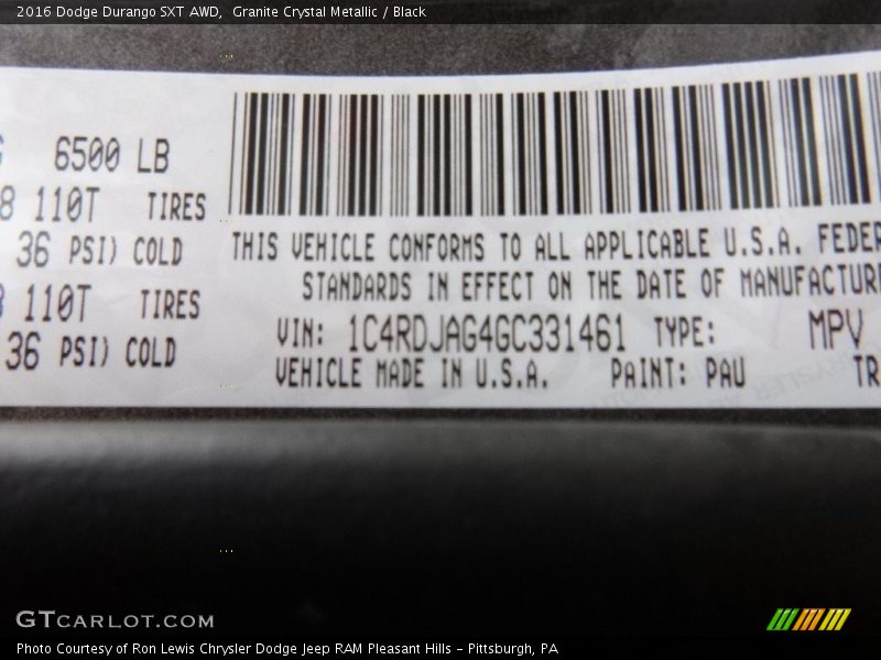 Granite Crystal Metallic / Black 2016 Dodge Durango SXT AWD