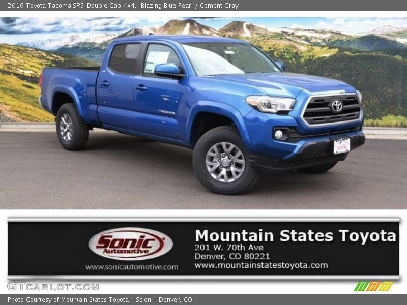 Blazing Blue Pearl / Cement Gray 2016 Toyota Tacoma SR5 Double Cab 4x4