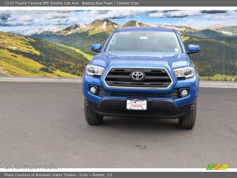Blazing Blue Pearl / Cement Gray 2016 Toyota Tacoma SR5 Double Cab 4x4