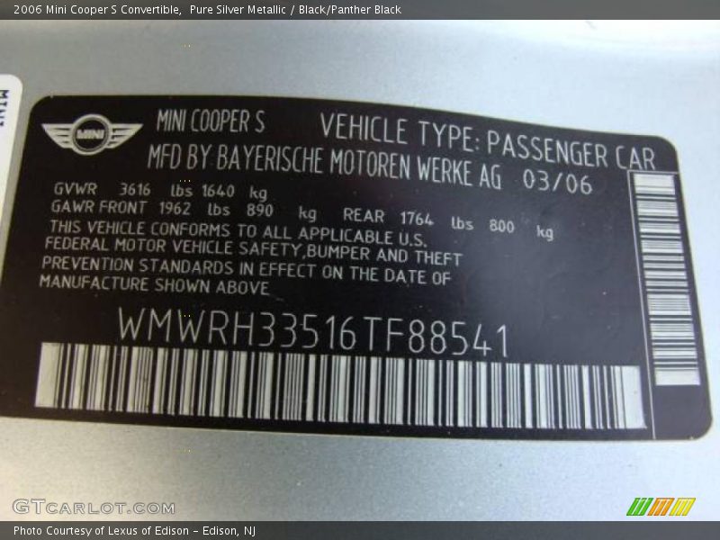 Pure Silver Metallic / Black/Panther Black 2006 Mini Cooper S Convertible