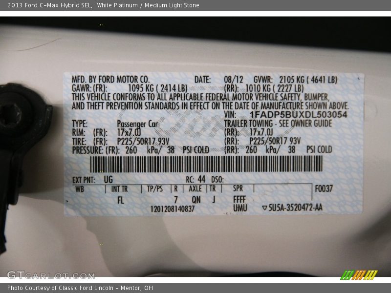 White Platinum / Medium Light Stone 2013 Ford C-Max Hybrid SEL