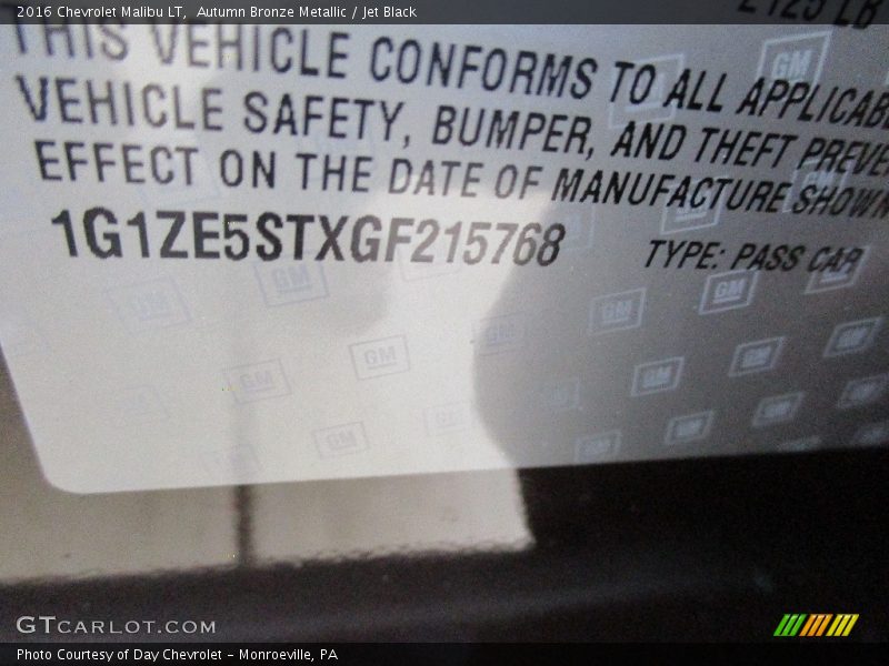 Autumn Bronze Metallic / Jet Black 2016 Chevrolet Malibu LT