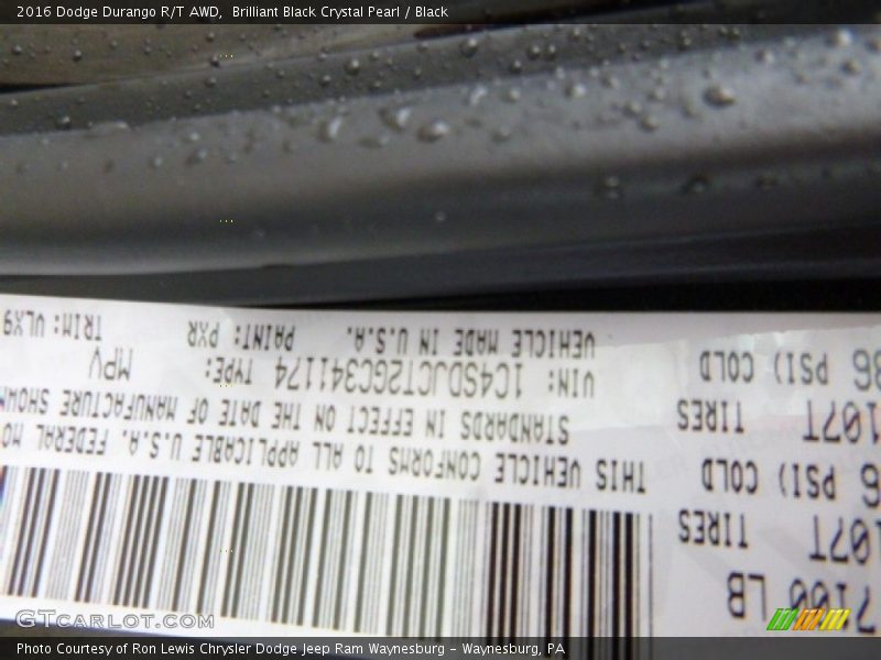 Brilliant Black Crystal Pearl / Black 2016 Dodge Durango R/T AWD