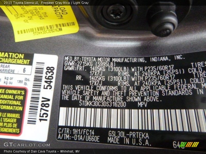 Predawn Gray Mica / Light Gray 2013 Toyota Sienna LE