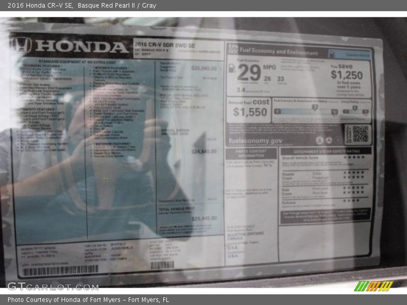 Basque Red Pearl II / Gray 2016 Honda CR-V SE