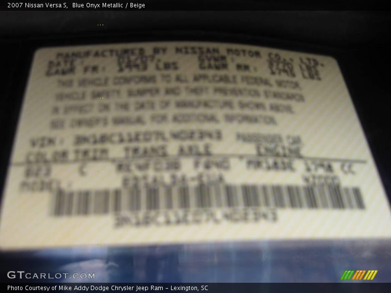 Blue Onyx Metallic / Beige 2007 Nissan Versa S