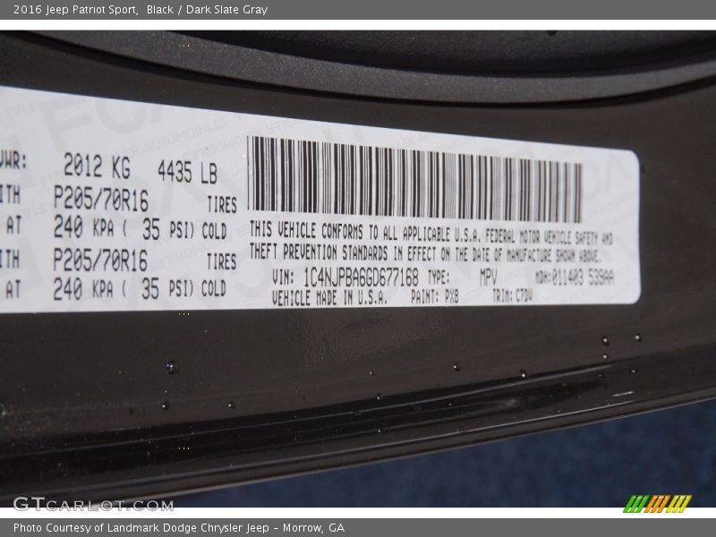 Black / Dark Slate Gray 2016 Jeep Patriot Sport