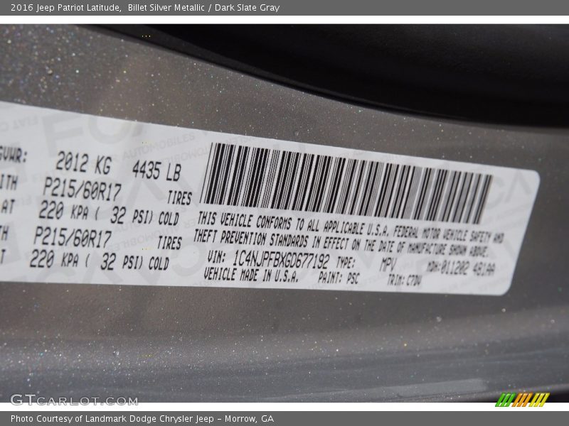 Billet Silver Metallic / Dark Slate Gray 2016 Jeep Patriot Latitude