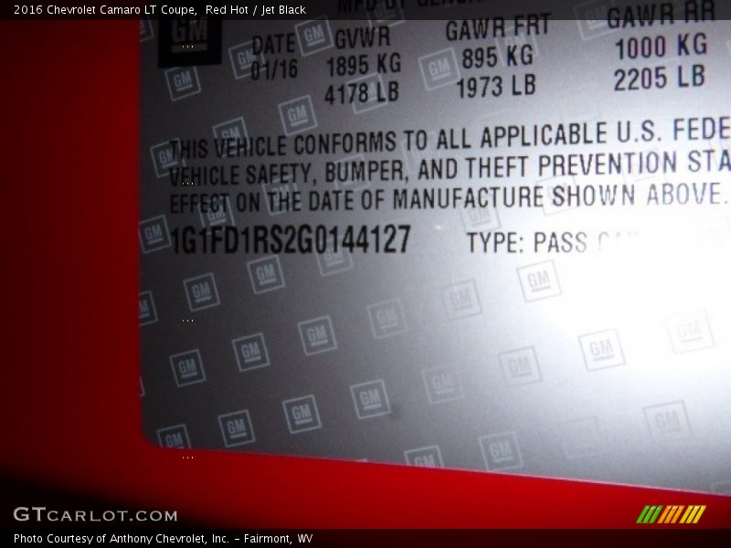 Red Hot / Jet Black 2016 Chevrolet Camaro LT Coupe