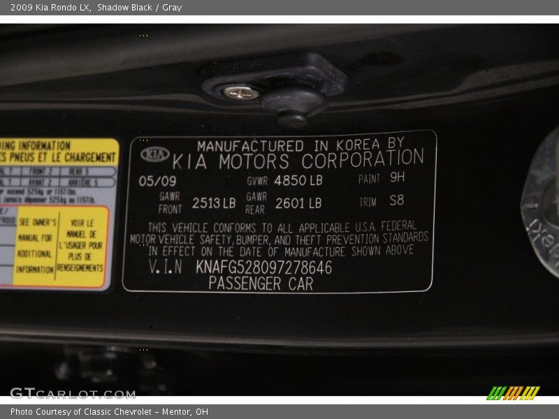 Shadow Black / Gray 2009 Kia Rondo LX