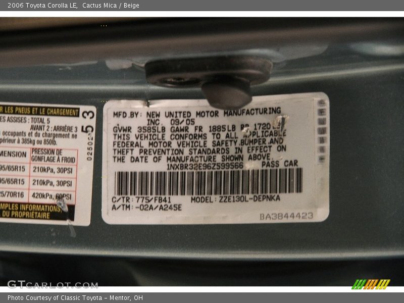 Cactus Mica / Beige 2006 Toyota Corolla LE