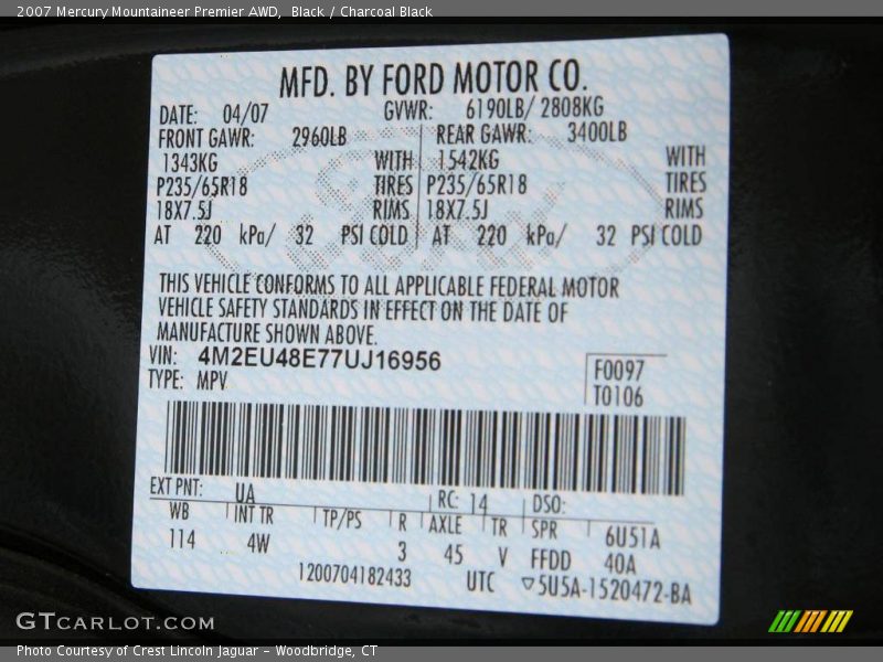 Black / Charcoal Black 2007 Mercury Mountaineer Premier AWD