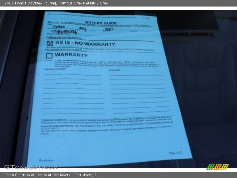 Nimbus Gray Metallic / Gray 2007 Honda Odyssey Touring