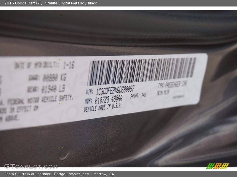 Granite Crystal Metallic / Black 2016 Dodge Dart GT