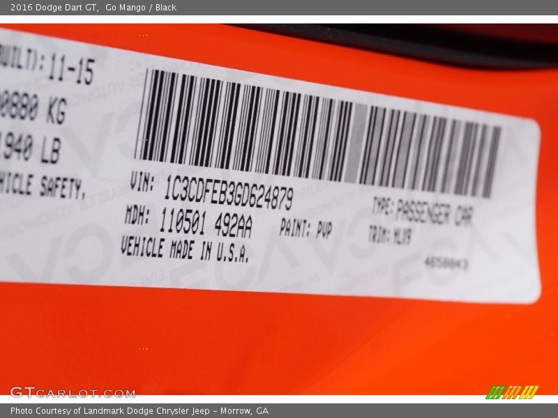 Go Mango / Black 2016 Dodge Dart GT