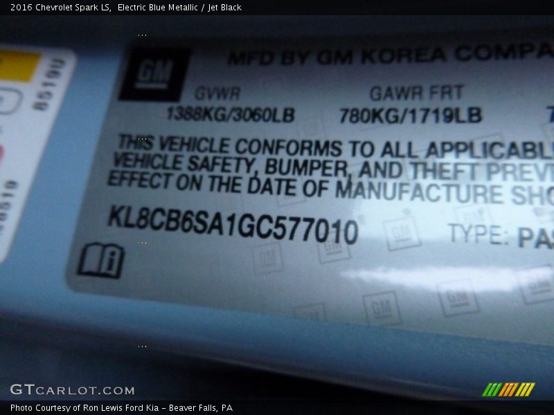 Electric Blue Metallic / Jet Black 2016 Chevrolet Spark LS