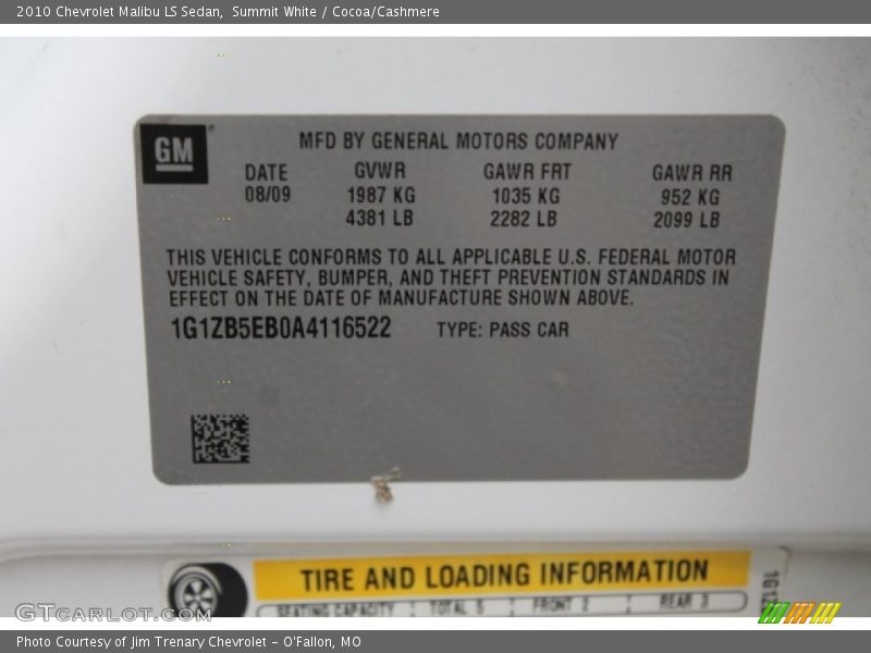 Summit White / Cocoa/Cashmere 2010 Chevrolet Malibu LS Sedan