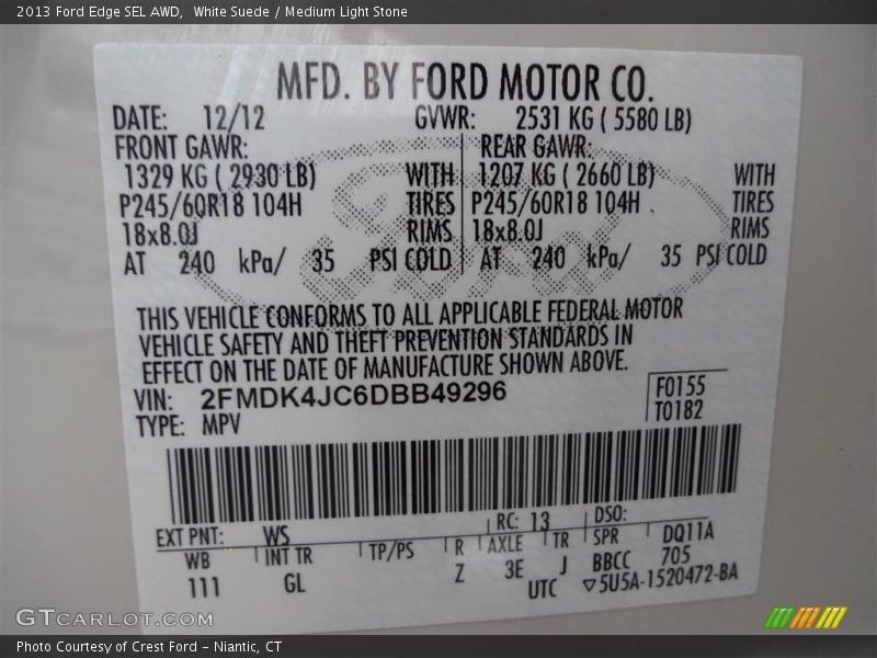 White Suede / Medium Light Stone 2013 Ford Edge SEL AWD