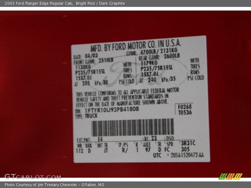 Bright Red / Dark Graphite 2003 Ford Ranger Edge Regular Cab