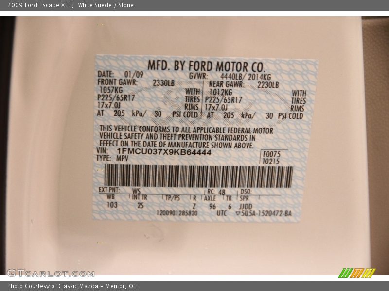 White Suede / Stone 2009 Ford Escape XLT