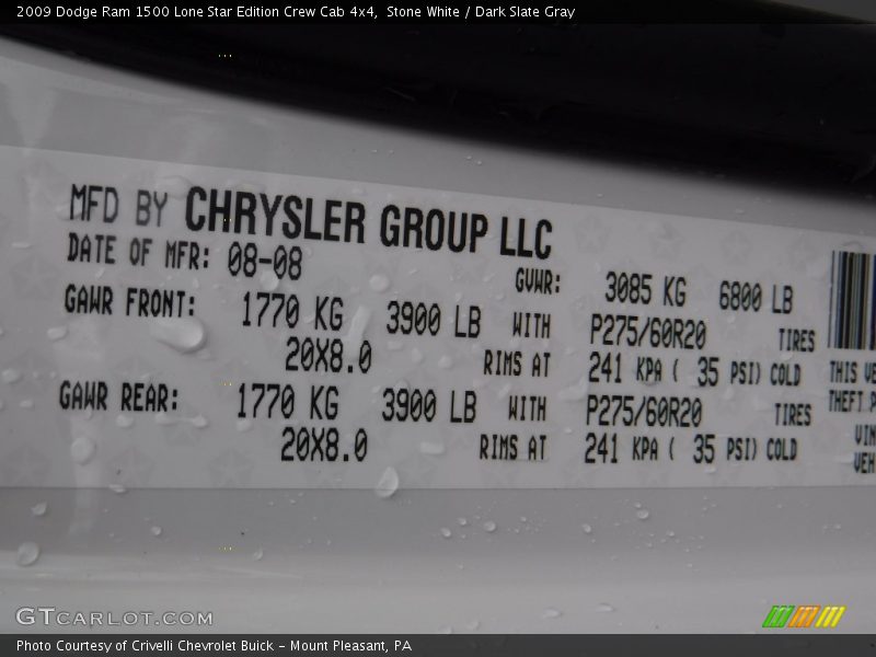 Stone White / Dark Slate Gray 2009 Dodge Ram 1500 Lone Star Edition Crew Cab 4x4