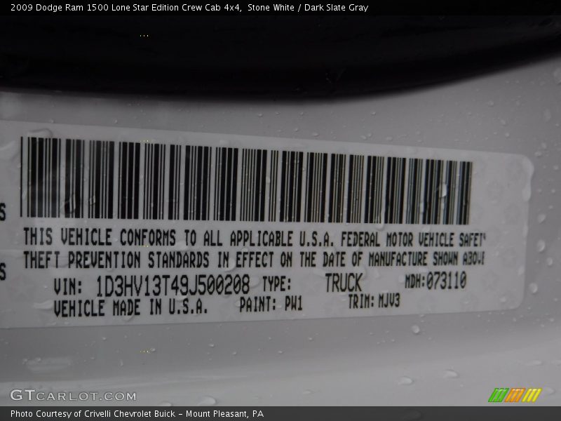Stone White / Dark Slate Gray 2009 Dodge Ram 1500 Lone Star Edition Crew Cab 4x4