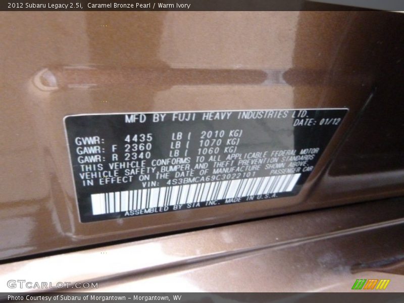 Caramel Bronze Pearl / Warm Ivory 2012 Subaru Legacy 2.5i