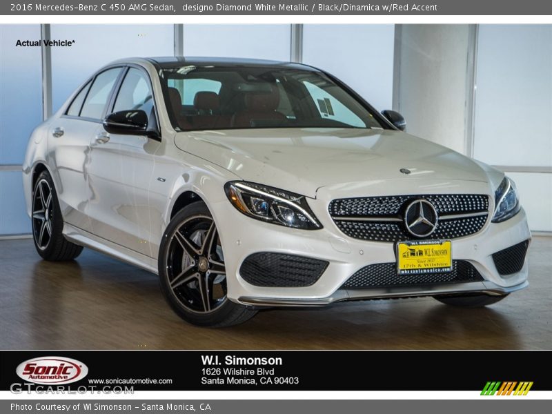 designo Diamond White Metallic / Black/Dinamica w/Red Accent 2016 Mercedes-Benz C 450 AMG Sedan