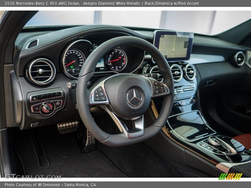 designo Diamond White Metallic / Black/Dinamica w/Red Accent 2016 Mercedes-Benz C 450 AMG Sedan
