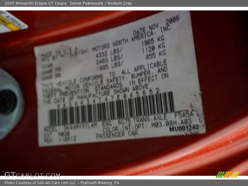 Sunset Pearlescent / Medium Gray 2007 Mitsubishi Eclipse GT Coupe