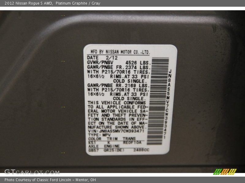 Platinum Graphite / Gray 2012 Nissan Rogue S AWD