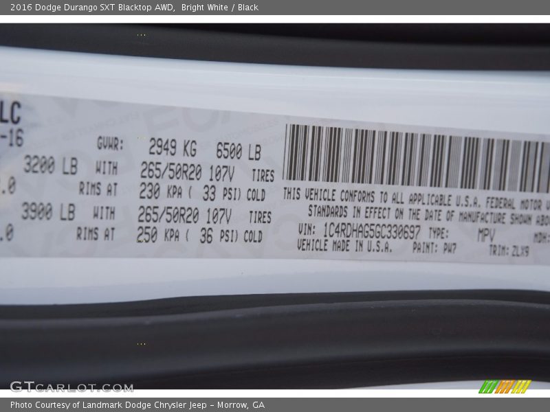 Bright White / Black 2016 Dodge Durango SXT Blacktop AWD