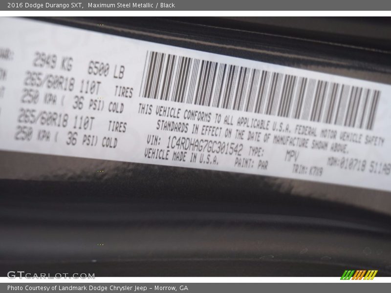 Maximum Steel Metallic / Black 2016 Dodge Durango SXT