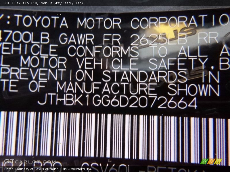 Nebula Gray Pearl / Black 2013 Lexus ES 350