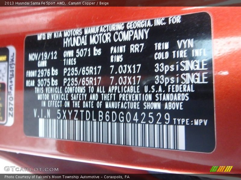 Canyon Copper / Beige 2013 Hyundai Santa Fe Sport AWD