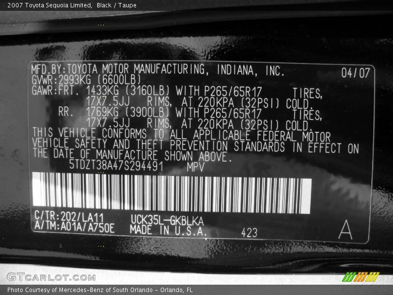 Black / Taupe 2007 Toyota Sequoia Limited