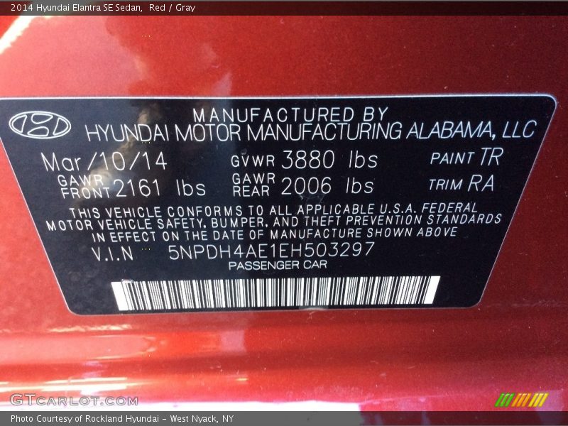 Red / Gray 2014 Hyundai Elantra SE Sedan