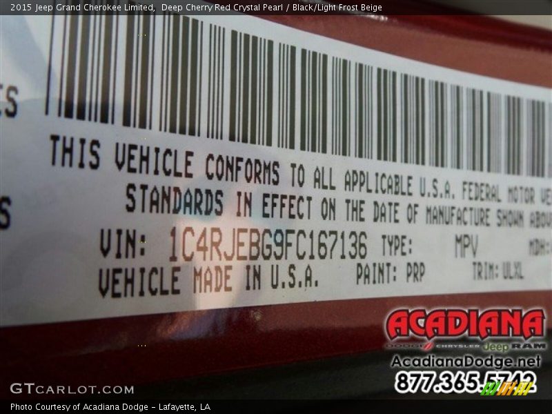 Deep Cherry Red Crystal Pearl / Black/Light Frost Beige 2015 Jeep Grand Cherokee Limited