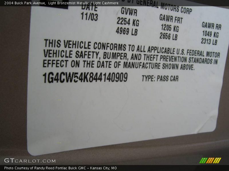 Light Bronzemist Metallic / Light Cashmere 2004 Buick Park Avenue