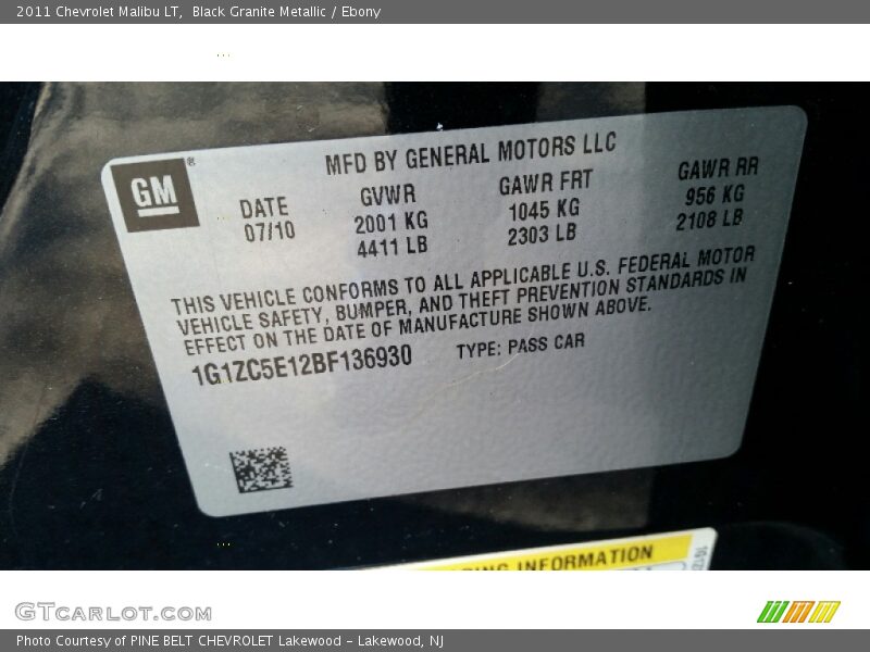Black Granite Metallic / Ebony 2011 Chevrolet Malibu LT