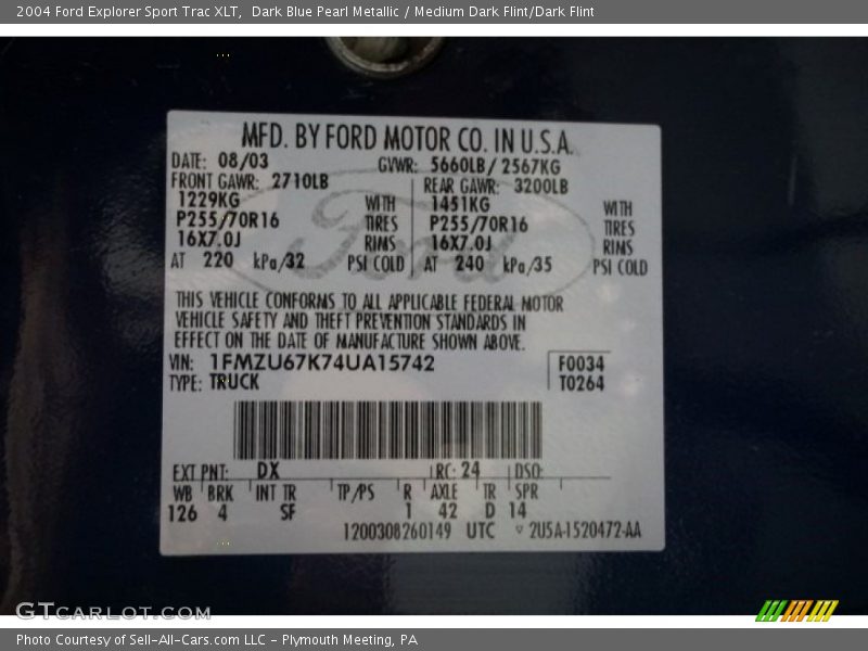 Dark Blue Pearl Metallic / Medium Dark Flint/Dark Flint 2004 Ford Explorer Sport Trac XLT