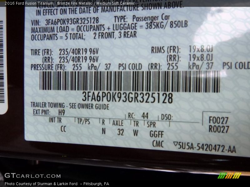 Bronze Fire Metallic / Medium Soft Ceramic 2016 Ford Fusion Titanium