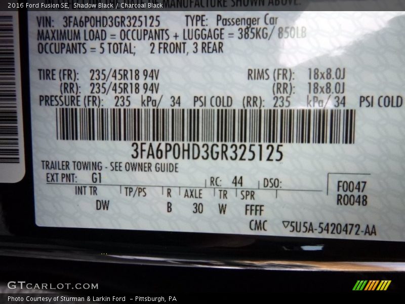 Shadow Black / Charcoal Black 2016 Ford Fusion SE